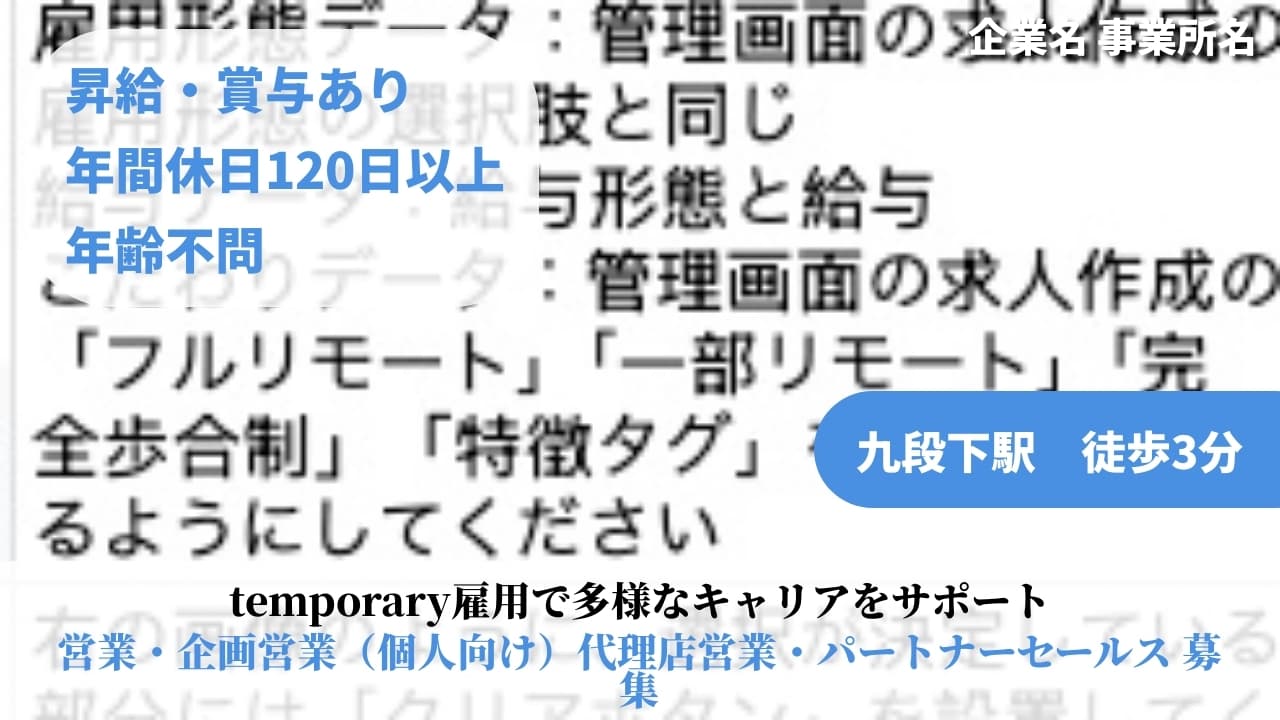 営業・企画営業（個人向け）代理店営業・パートナーセールス - 企業名