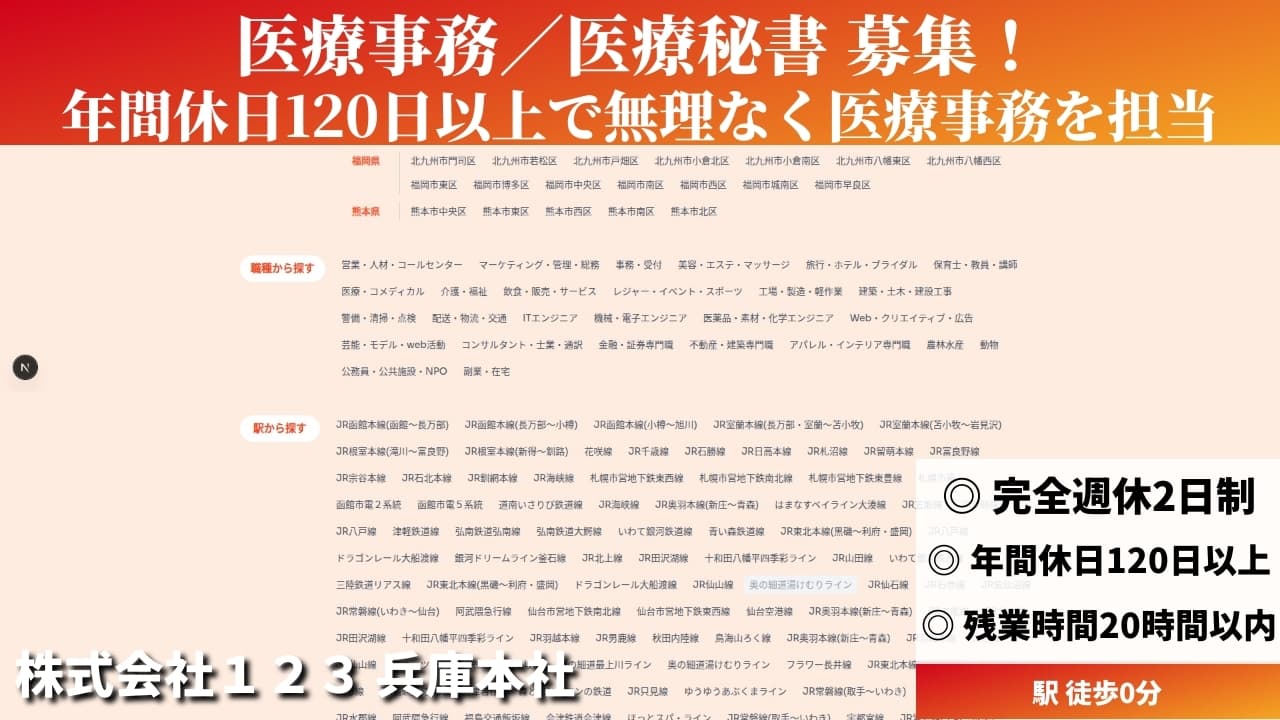 医療事務／医療秘書 - 株式会社１２３