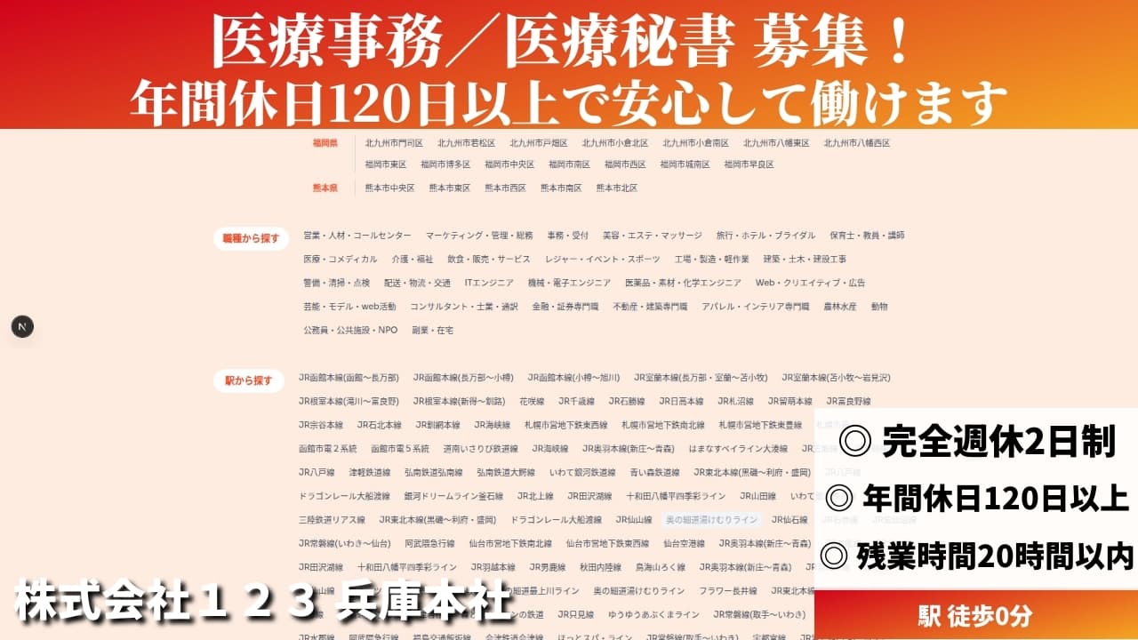 医療事務／医療秘書 - 株式会社１２３