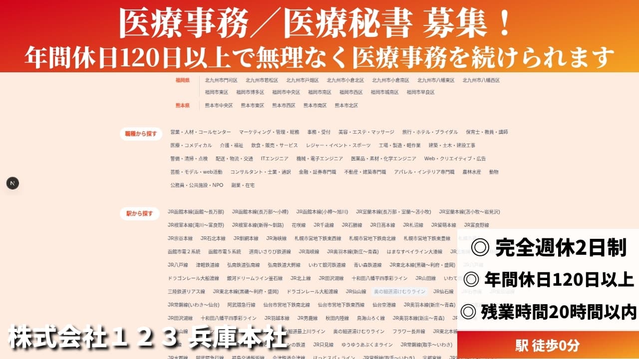 医療事務／医療秘書 - 株式会社１２３